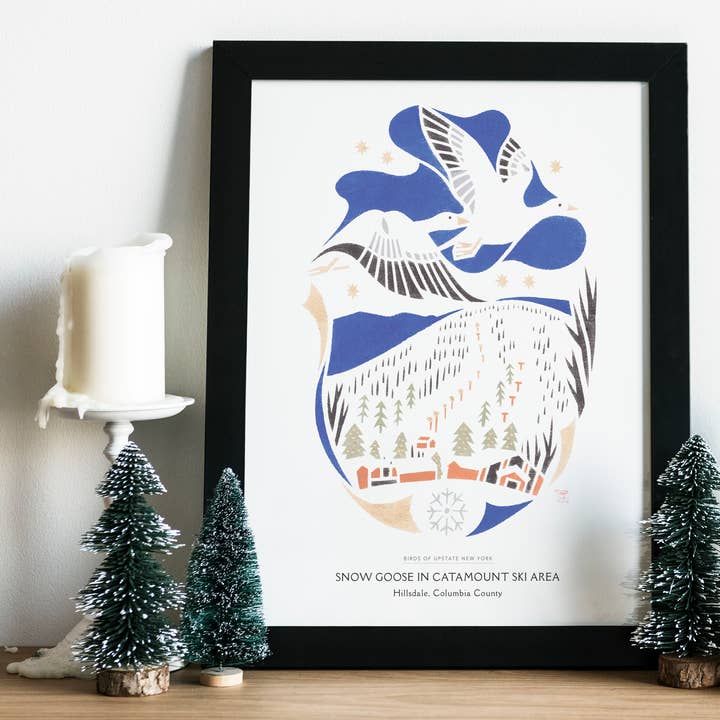 Art print: Snow Goose in Catamount Ski Area, Hillsdale for wholesale by Mayuko Fujino Bird & Nature Art