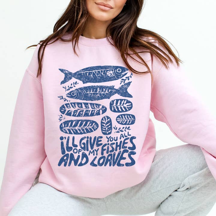 Fishes and loves Christian graphic sweatshirt, Coastal top for wholesale by ATTA TOOD LLC