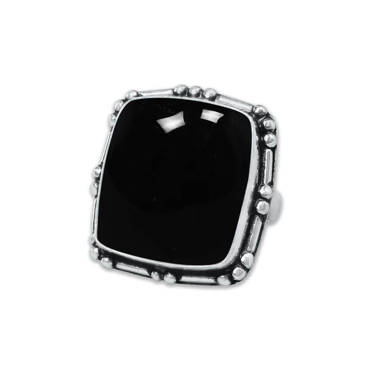 Handmade Jewels - Wholesale Cocktail/Statement Ring - Black Onyx Rings – Handmade, Silver-Plated, Assorted Boho Designs (US Sizes 6–10)15