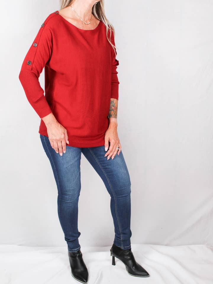 CG1A391-C - Cabernet Red - 3/4 Sleeve Dolman Button Tunic A1537 for wholesale by K & C Clothing, Inc.