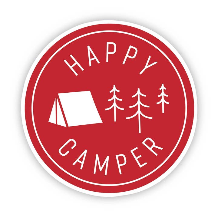 Happy Camper Red Tent Sticker for wholesale by Big Moods
