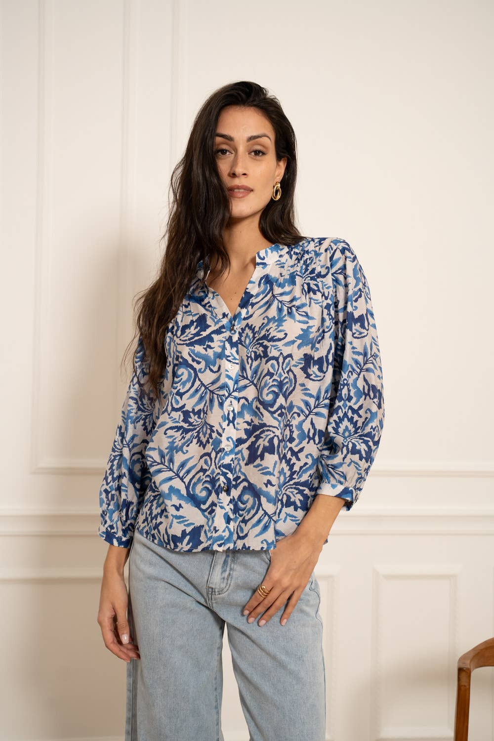 CHOKLATE PARIS – wholesale Tröja med knappar – Dam – Saint Tropez mönstrad skjorta i siden och viskos - CK0813616