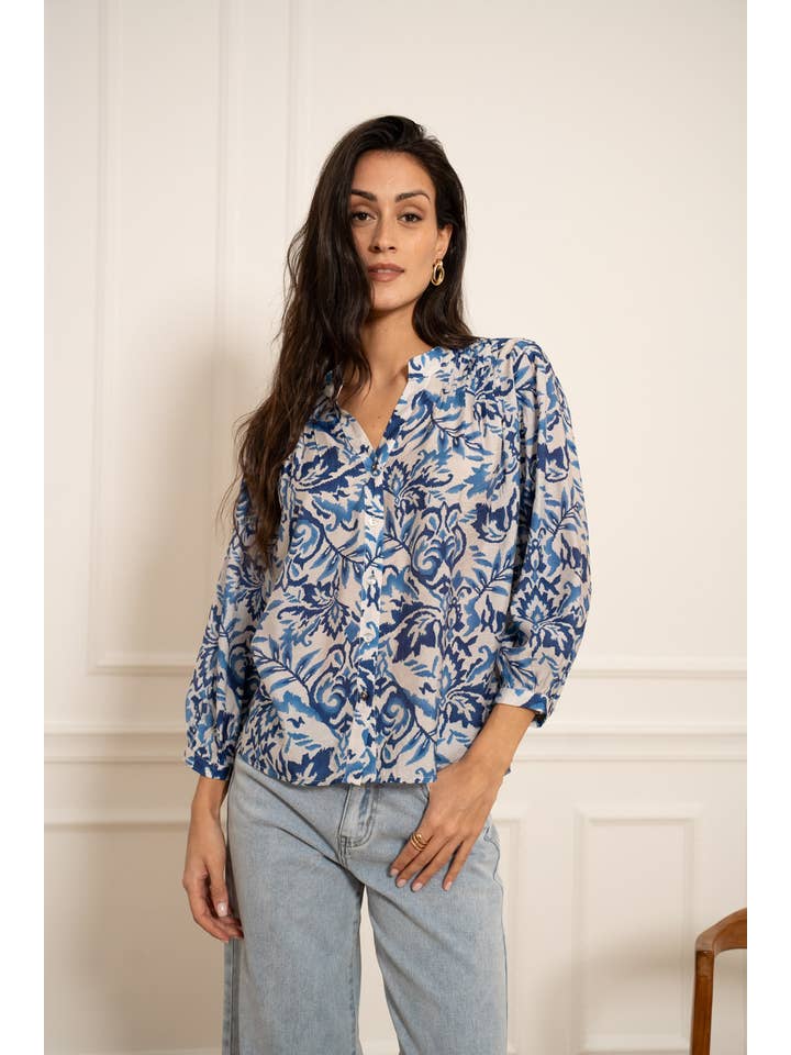 CHOKLATE PARIS – wholesale Tröja med knappar – Dam – Saint Tropez mönstrad skjorta i siden och viskos - CK0813616