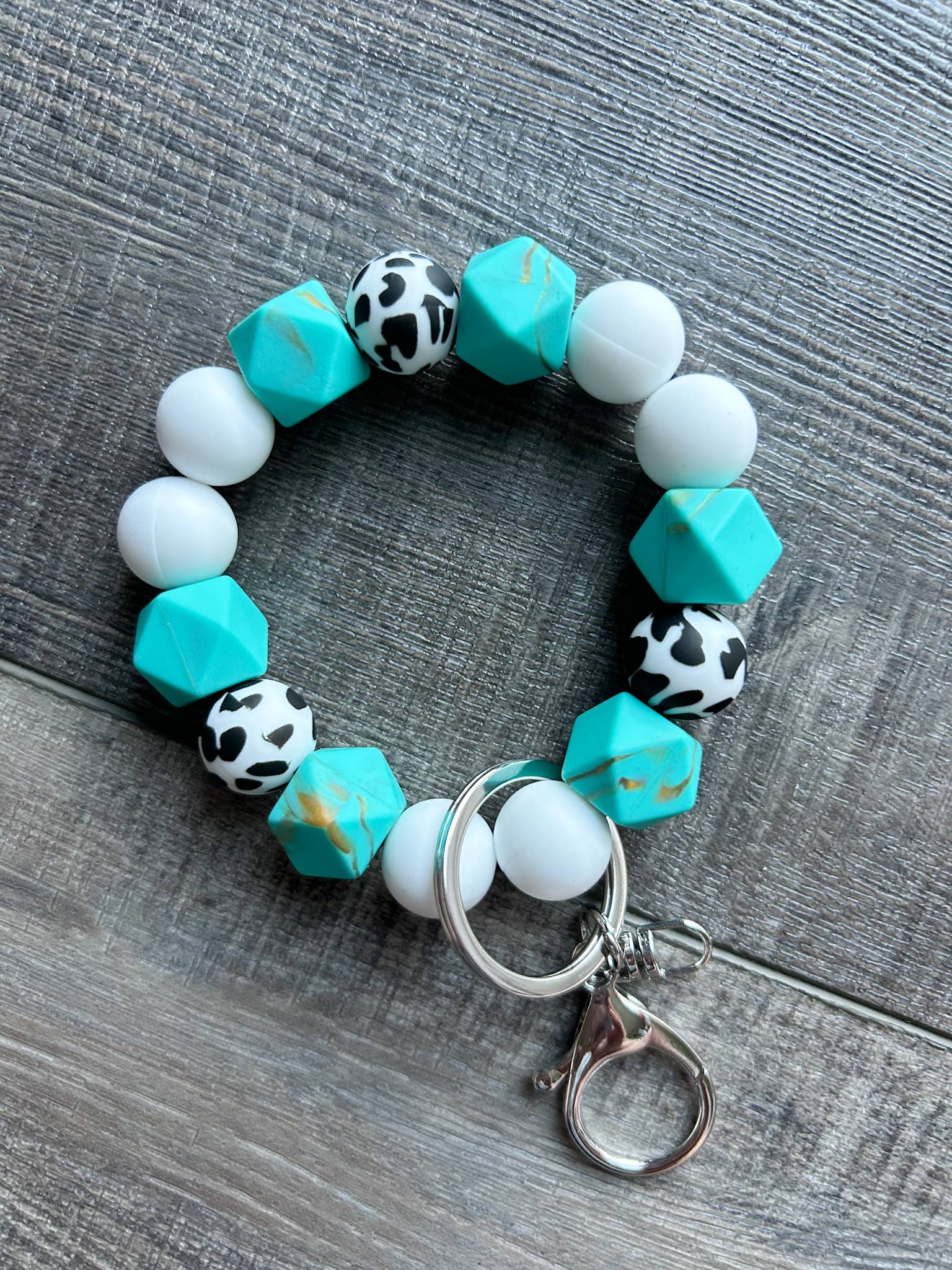 JILLIAN INK LLC - Wholesale Keychain Bracelet - Turquoise Silicone Beaded Keychain Bracelet2