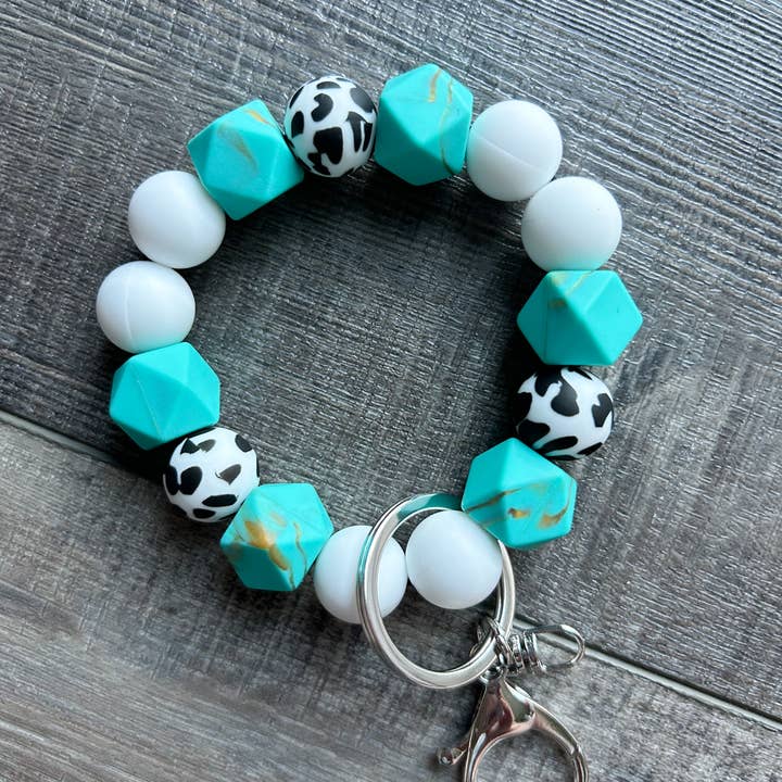 JILLIAN INK LLC - Wholesale Keychain Bracelet - Turquoise Silicone Beaded Keychain Bracelet2
