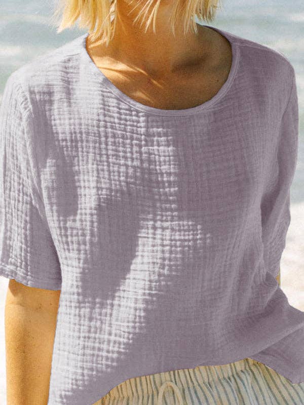 OceanusSwim - Wholesale T-Shirt - Women's - Loose Short Sleeves Solid Color Round-Neck T-Shirts Tops2