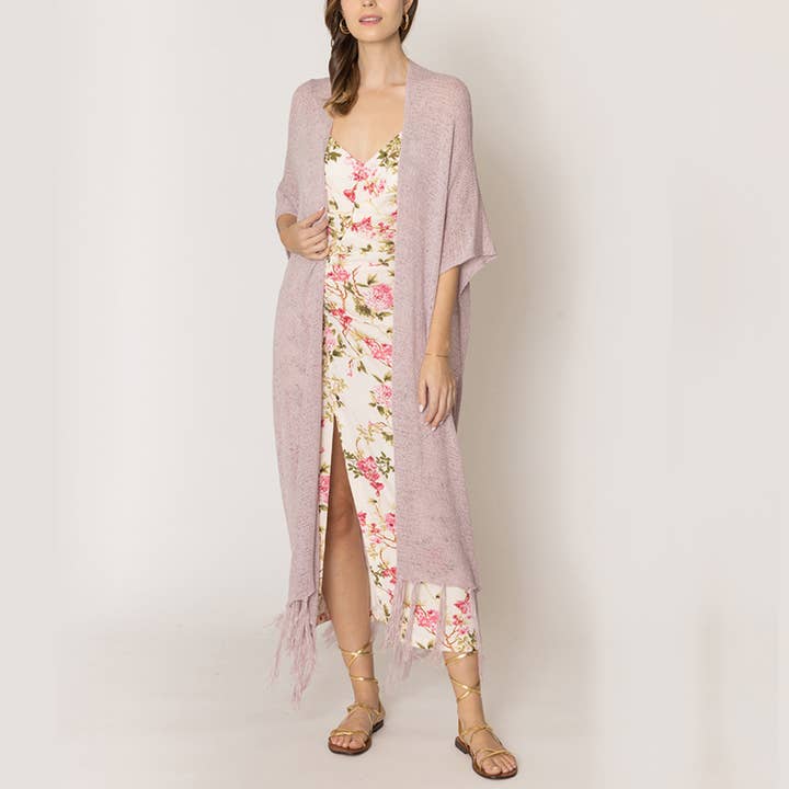 Fashion City - Venta al por mayor Kimono - Mujer - Cárdigan largo de punto con flecos y forro tipo kimono6