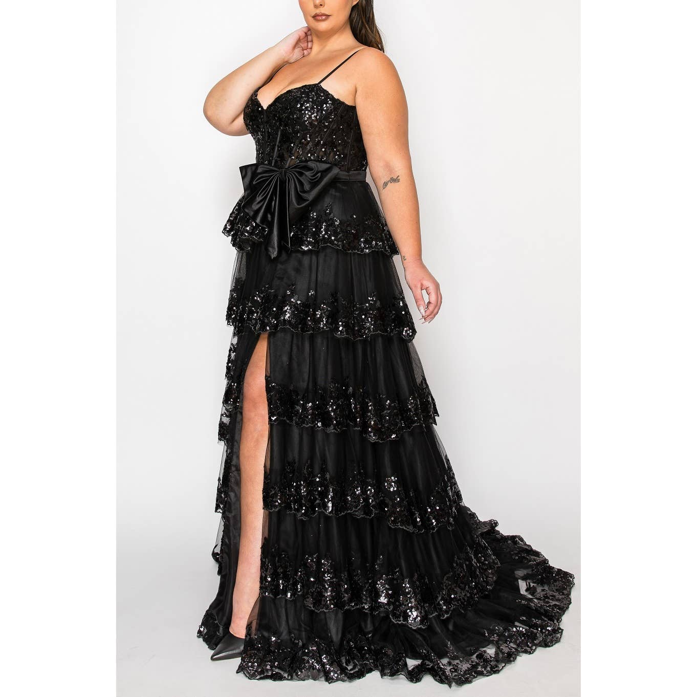FashionShowcase - Vente Robe – femme - PROM PLUS-Sequins en Dentelle de Tulle avec Jupe à Volants2