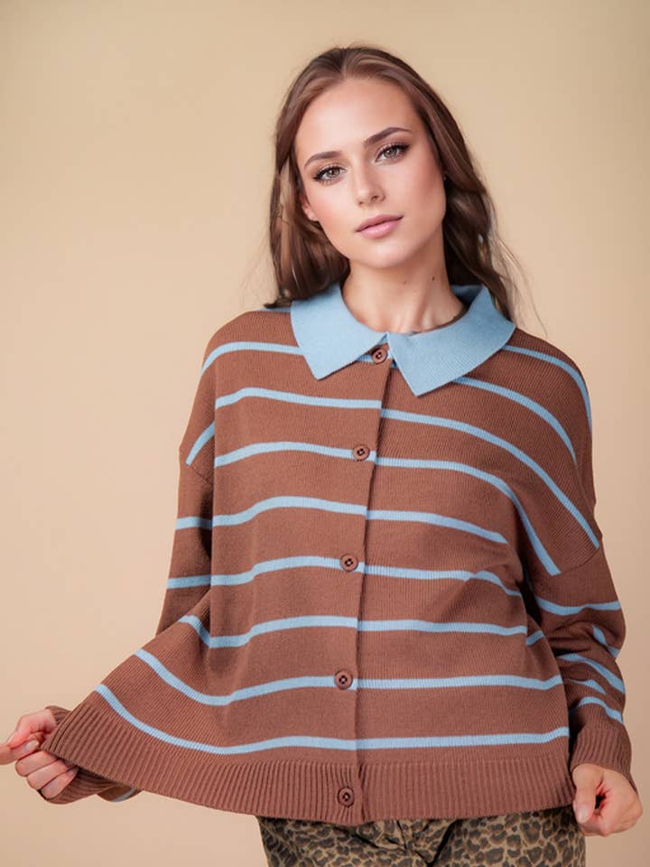 12W3458N-Pull Décontracté à Rayures et Boutons Oversize pour la vente par VERY J