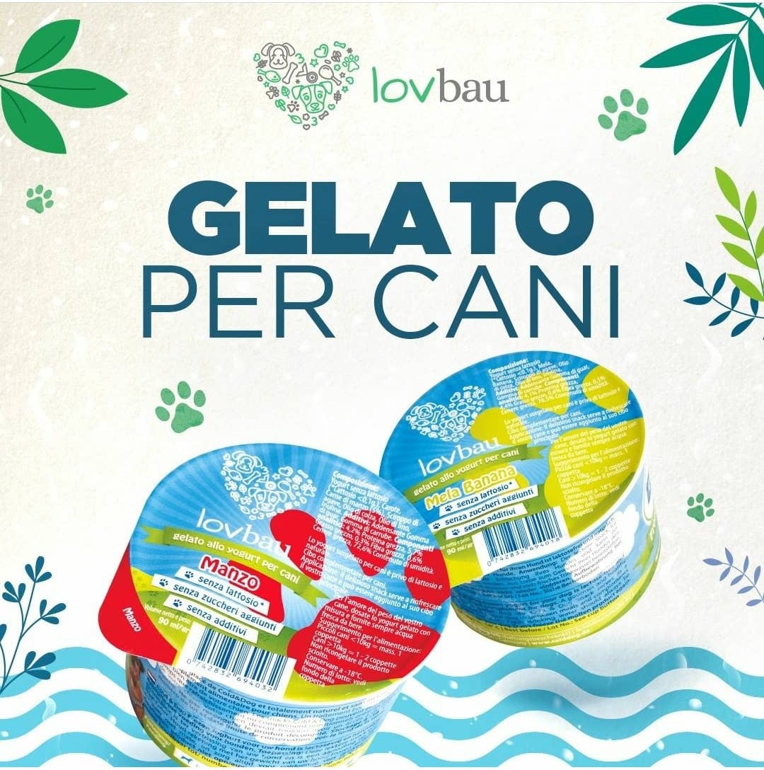 Lovbau srl - Vente Nourriture – chien - Yogourt glacé pour chiens Pomme et Banane Colddog g 90.1