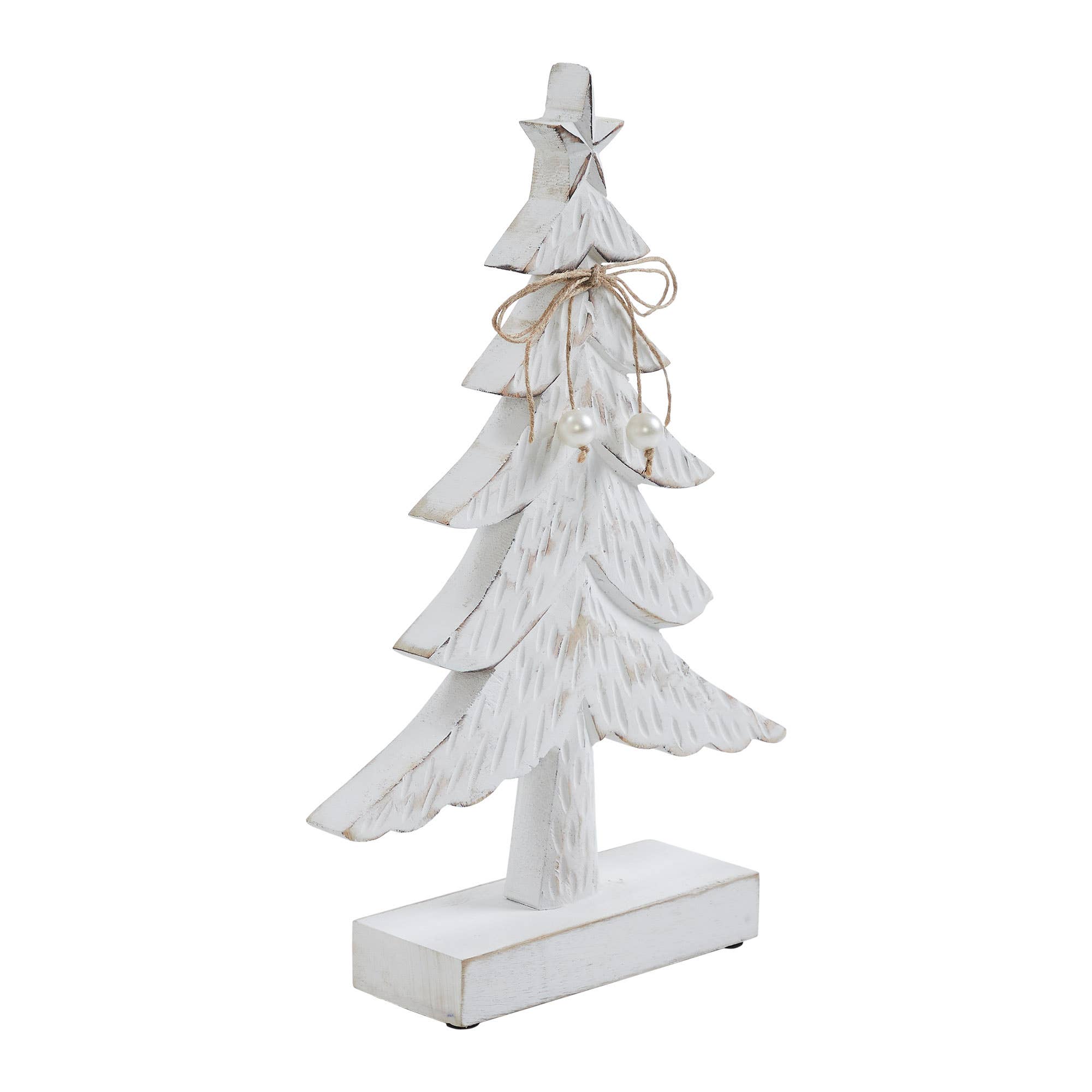 VHC Brands - Wholesale Decorative Tabletop Object - Festive Fir Distressed White Wooden Tree Large 12.75x8.25x2.52