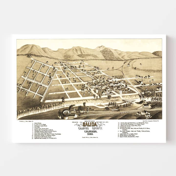 Ted's Vintage Art - Wholesale Map - Vintage Map of Salida, Colorado 18822