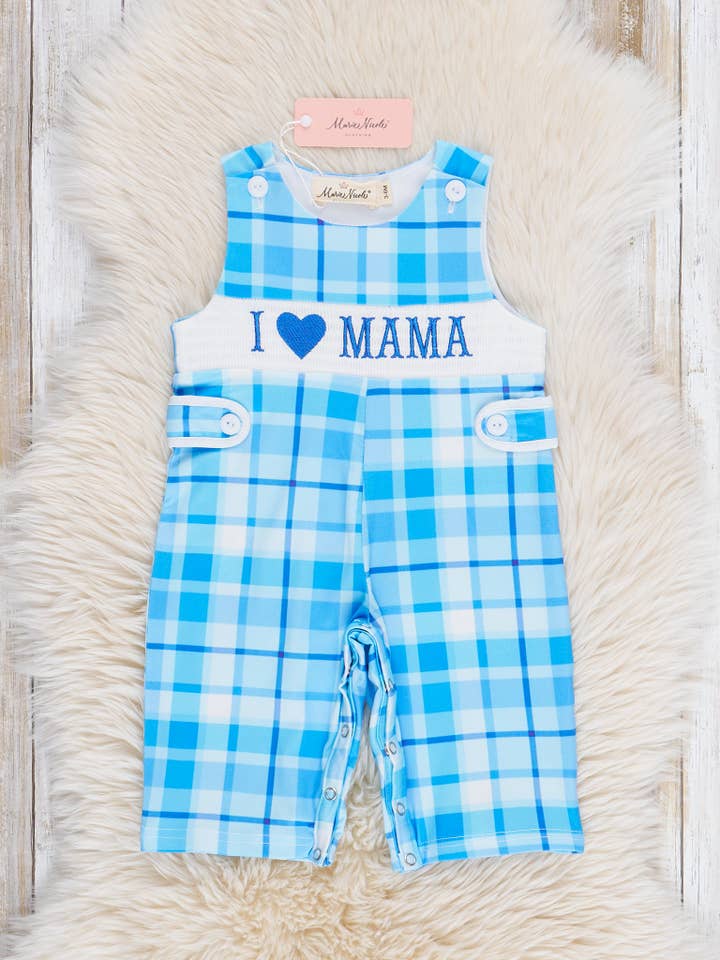 Marie Nicole Clothing - Wholesale Jumpsuit - Baby - Mama Love Smocked Plaid Johnny
