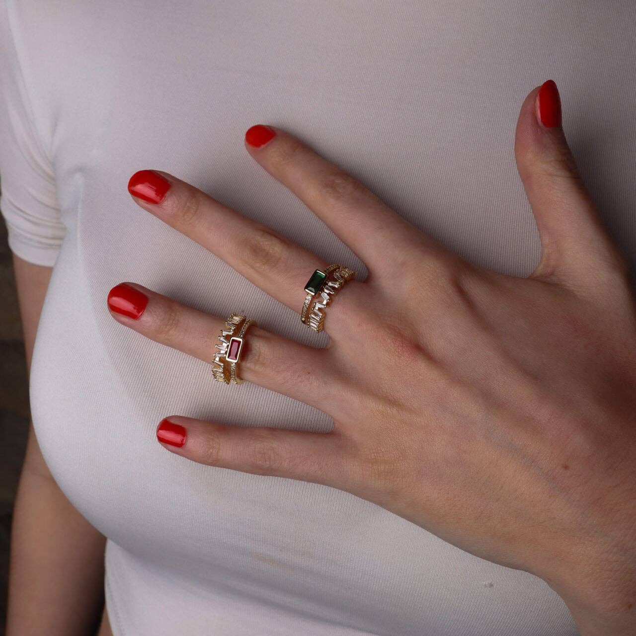 REMOVED BRAND - Venta al por mayor Anillo con gemas - Anillo doble chapado en oro verde1