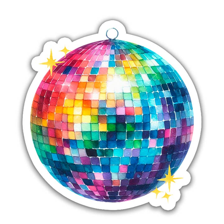 Rainbow Pride Disco Ball Watercolor Matte Vinyl Sticker for wholesale by Studio Miller