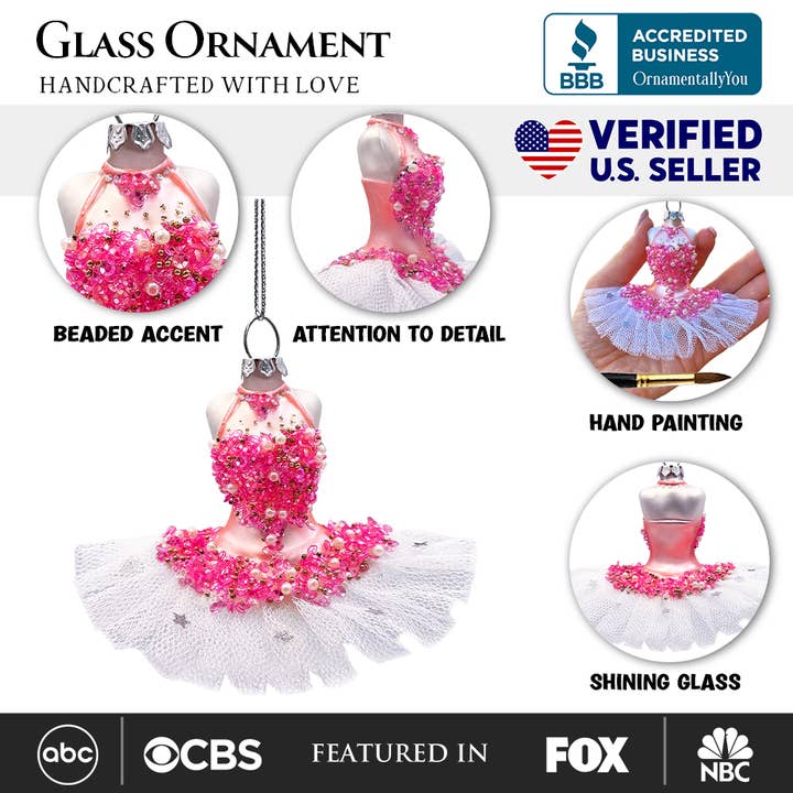 OrnamentallyYou – wholesale Ornament – Classic Ballerina Dress Handcrafted Glass Ornament