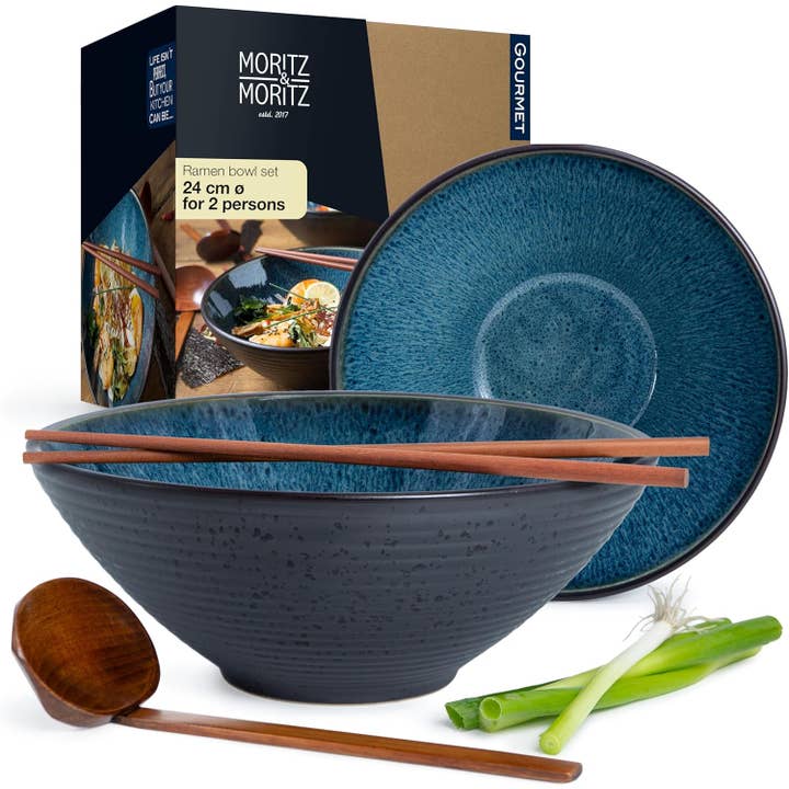 Moritz & Moritz - Wholesale Bowl - Ceramic Ramen Bowl Set For 2 With Chopsticks & Spoons