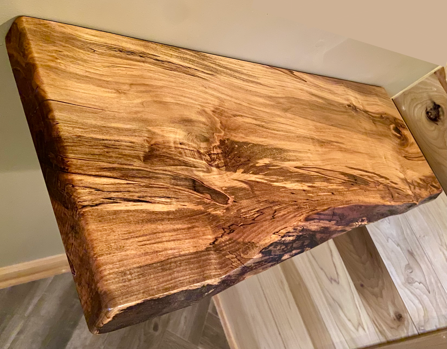 Steel Oak - Wholesale Wall Mounted Shelf - Live Edge Spalted Maple, Ambrosia Maple Wood Floating Shelf12