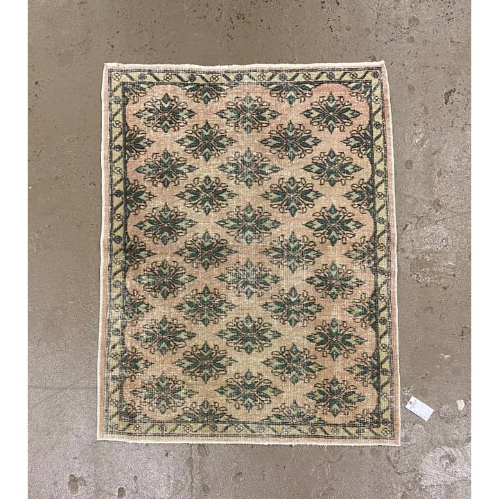 Pink and Blue vintage Turkish area rug | 4.0 x 5.3 for wholesale by Vintage Loomz