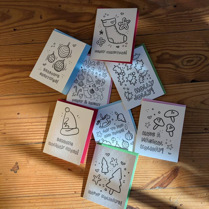 Weihnachts-Malvorlagenkarten - Boxset mit 8 Karten für den Großhandel von Beau Paper Co.