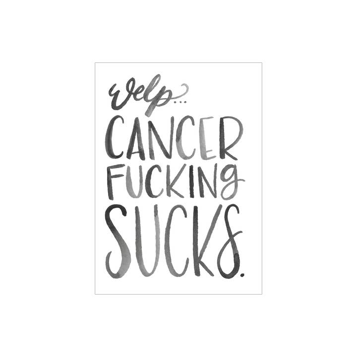 Cancer Sucks greeting card for wholesale by Katie Elizabeth Lettering