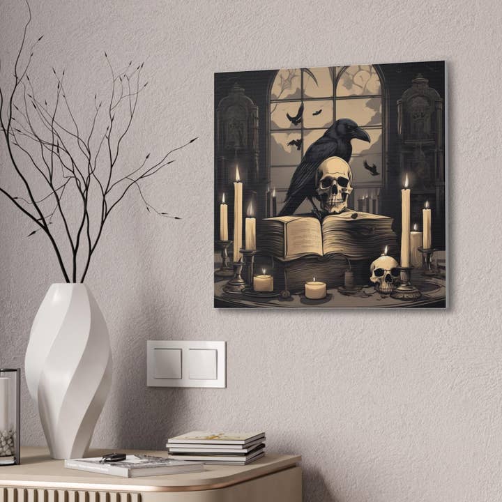 Edgar Allan Poe Raven Skull Canvas, Dark Academia Decor for wholesale by LadyKCreations1