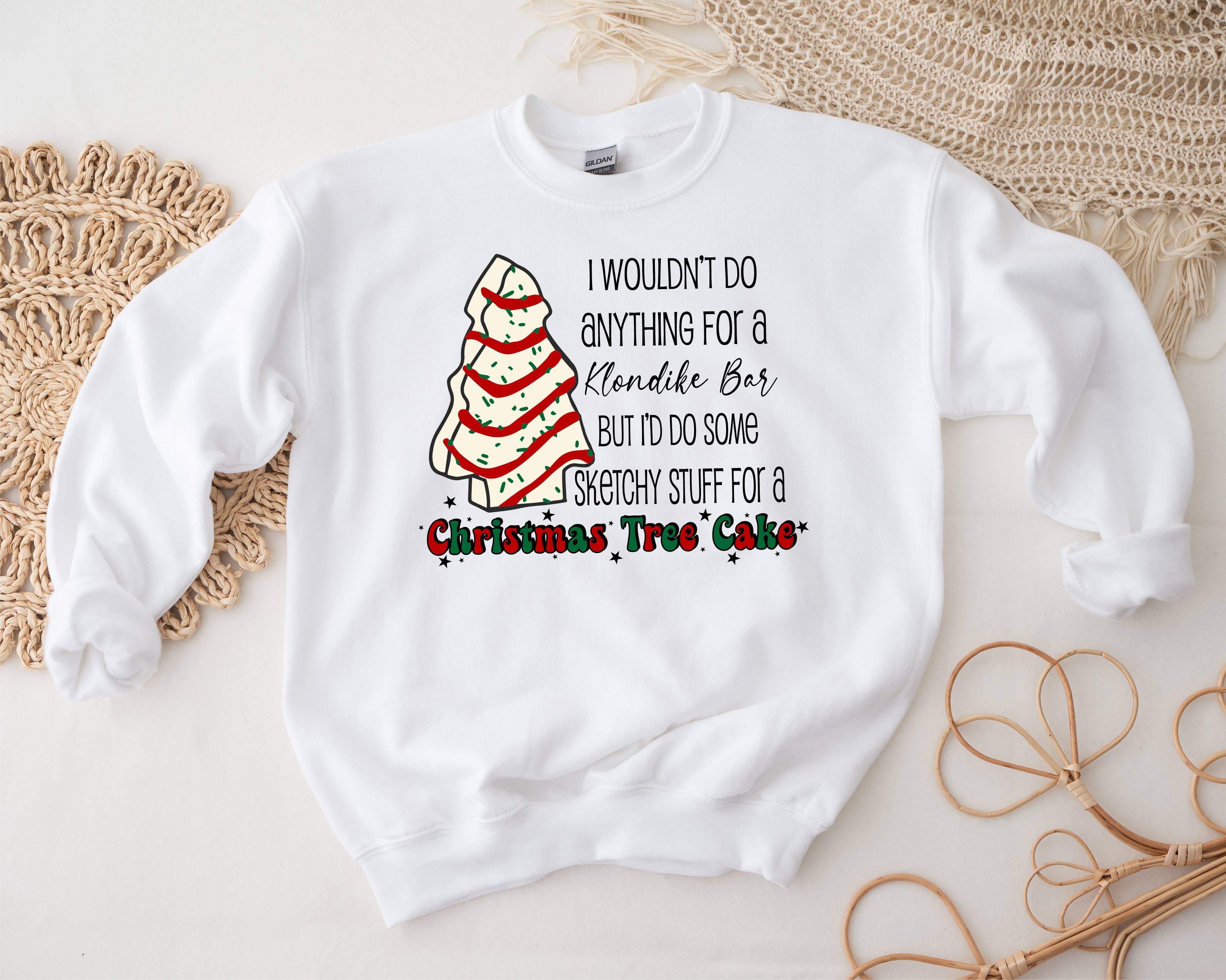K. I. Designs - Wholesale Graphic Sweatshirt - Women's - Sketchy Stuff for a Christmas Tree Cake Sweatshirt0