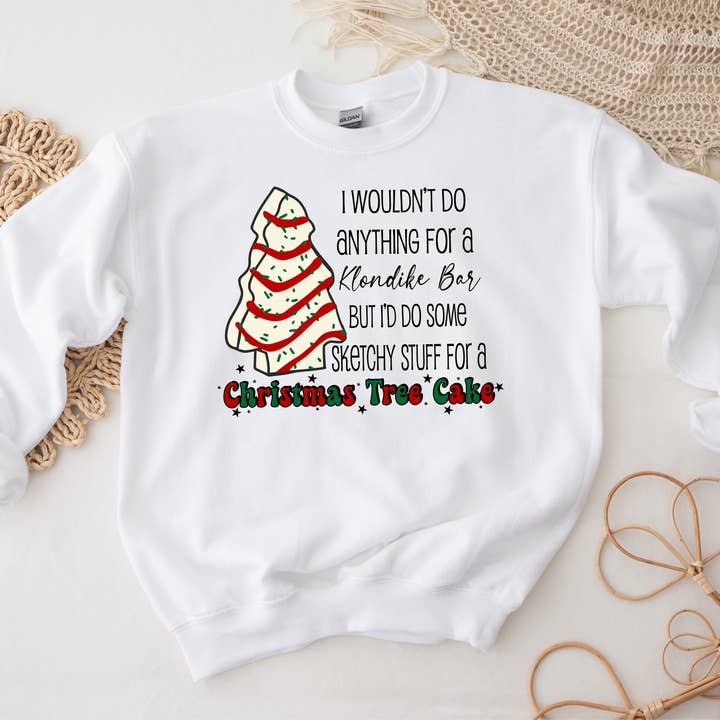 Sketchy Stuff for a Christmas Tree Cake Sweatshirt for wholesale by K. I. Designs