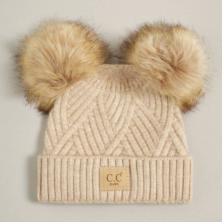 Fashion City - Wholesale Beanie - Kids - Baby Criss-Cross Beanie with Double Pom-Pom