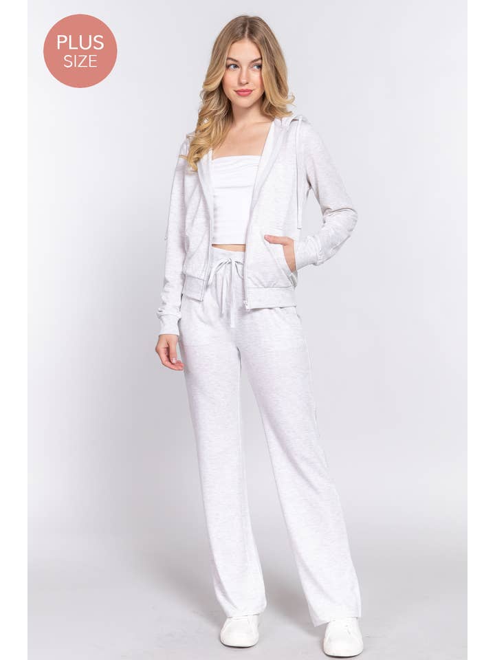 Active Basic | Active USA – Conjuntos Casual - Mulher por atacado – Conjunto de Moletom Plus Size com Jaqueta de Capuz Manga Longa e Calças14