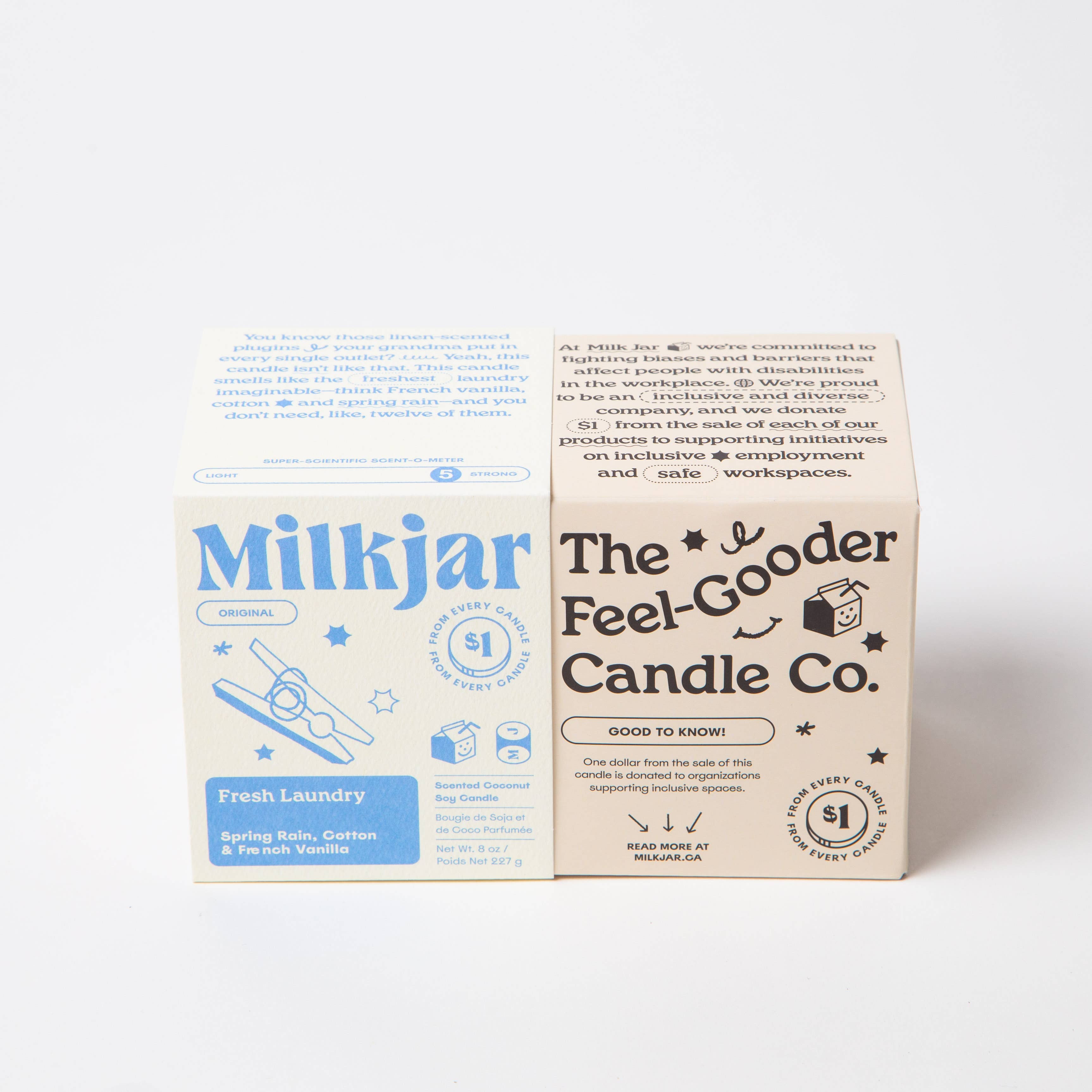 Milk Jar Candle Co. – Engroshandel Glaslys – Fresh Laundry Duftlys med regn, bomuld og vanilje, kokossoja 8 oz6