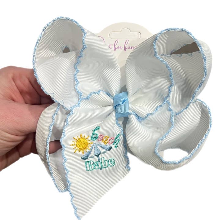 Beach Babe Embroidered Hair Bow for wholesale by Just For Fun Threads
