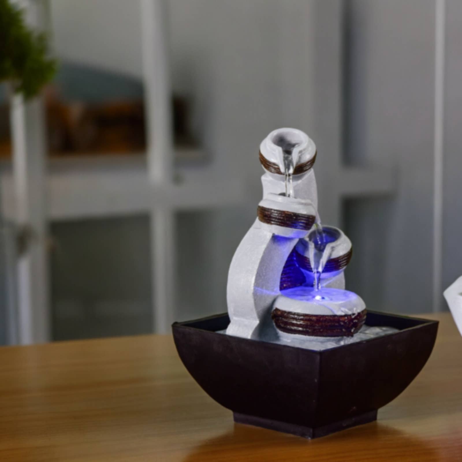 Zen'Arôme - Vente Décoration de cheminée - Fontaine d'Intérieur Kara avec écoulement en Cascade + Led4