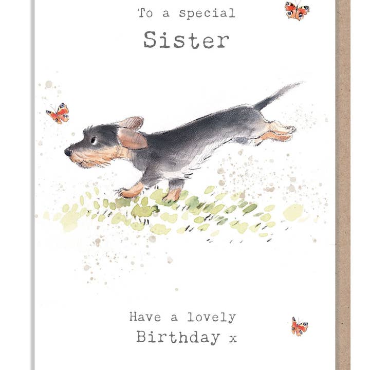 Paper Shed Design Ltd - Vente Cartes d'anniversaire - Carte d'anniversaire pour sœur, To A Lovely Sister, saucisse Dog
