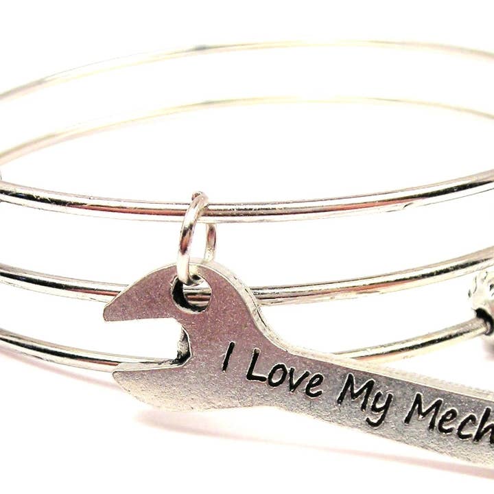 I Love My Mechanic On Wrench Triple Style Bangle Bracelet for wholesale by Chubby Chico Charms