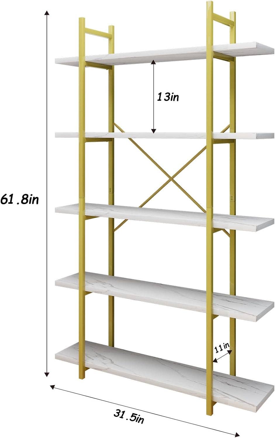 Five Tier Bookshelf Organizer White Faux Marble Metal Open Display for wholesale on Faire1