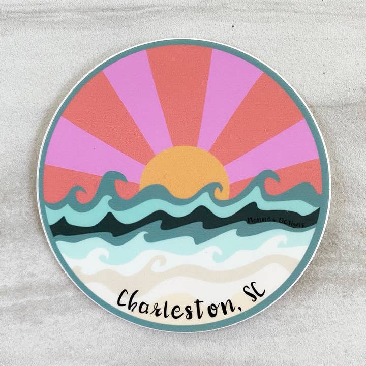 Pink Sunrise Charleston, SC Sticker for wholesale by Nanner Designs