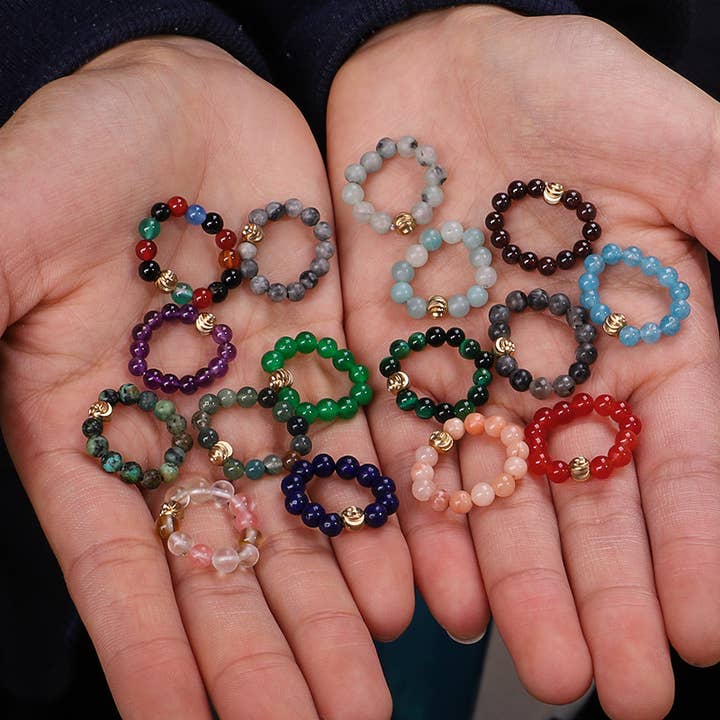 Gypsy Soul - Vendita all'ingrosso Anello midi/a fascia - Anelli elasticizzati con pietre preziose, assortimento di 30 pezzi