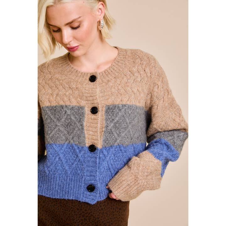 CABLE MULTI COLOR CROPPED SWEATER CARDIGAN for wholesale by Apolline