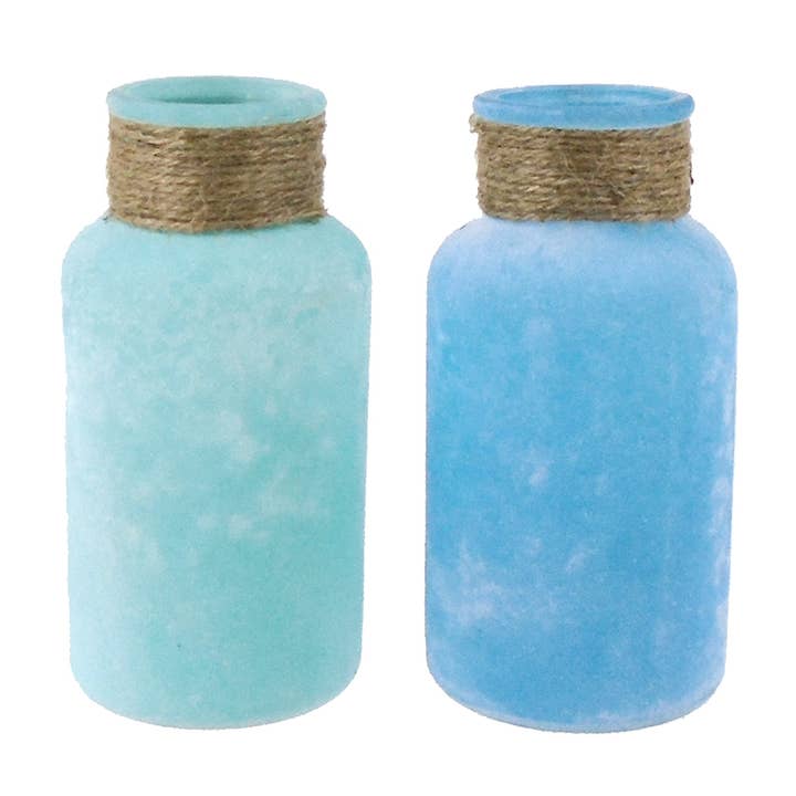 6" Frosted Blue Vases w/ Rope - 2 Assorted - Tabletop Decor for wholesale by CB Home Collection