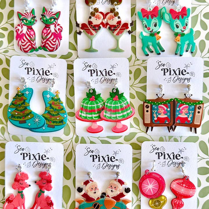 Sea Pixie Designs - Wholesale Dangle Earrings - Retro Vintage Deer Bow Christmas Dangle Earring4