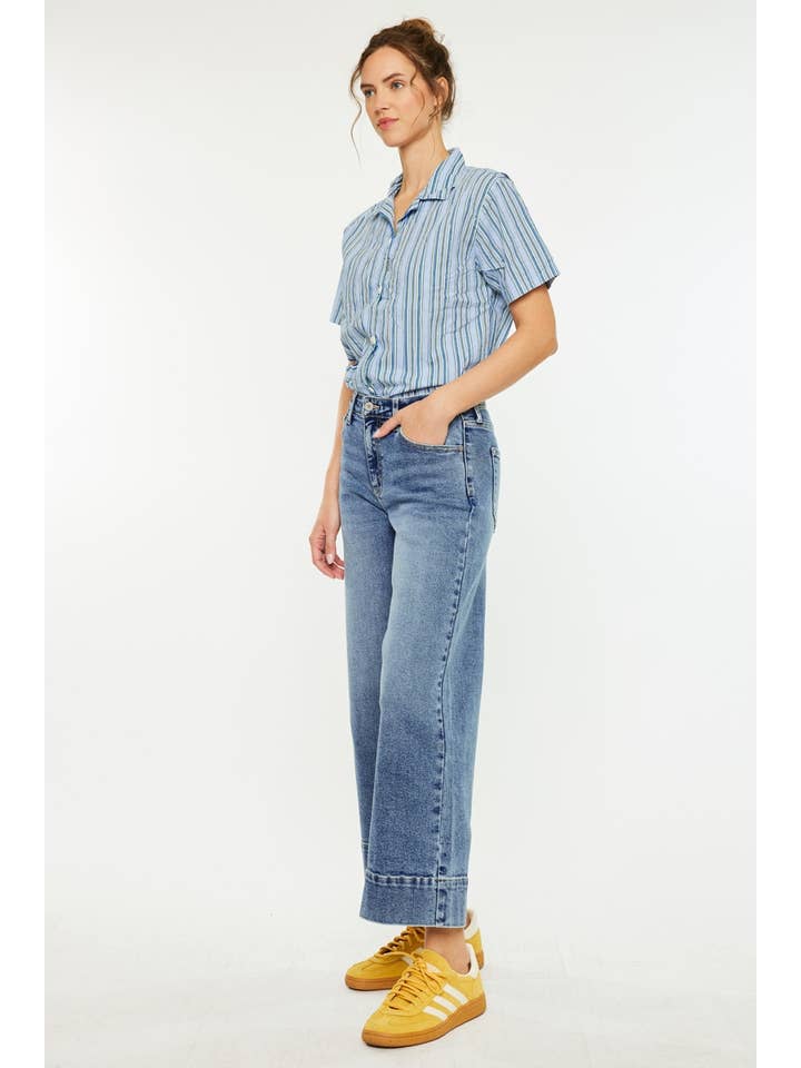 DARK OPEN PACK HIGH RISE CROP WIDE JEANS-KC7479D for wholesale on Faire4