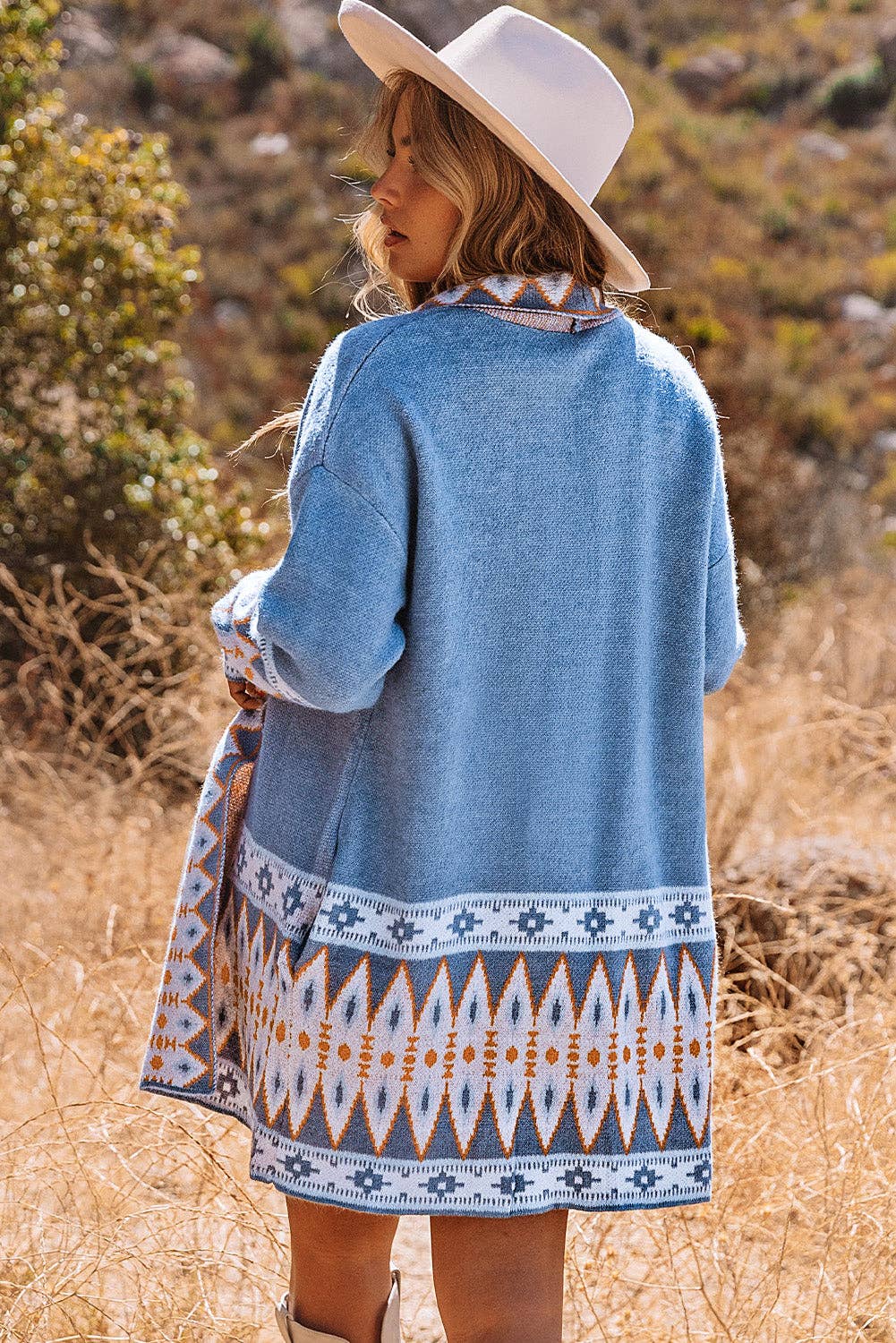 bleu Cardigan en maille à imprimé aztèque Ariah en vente sur Faire1