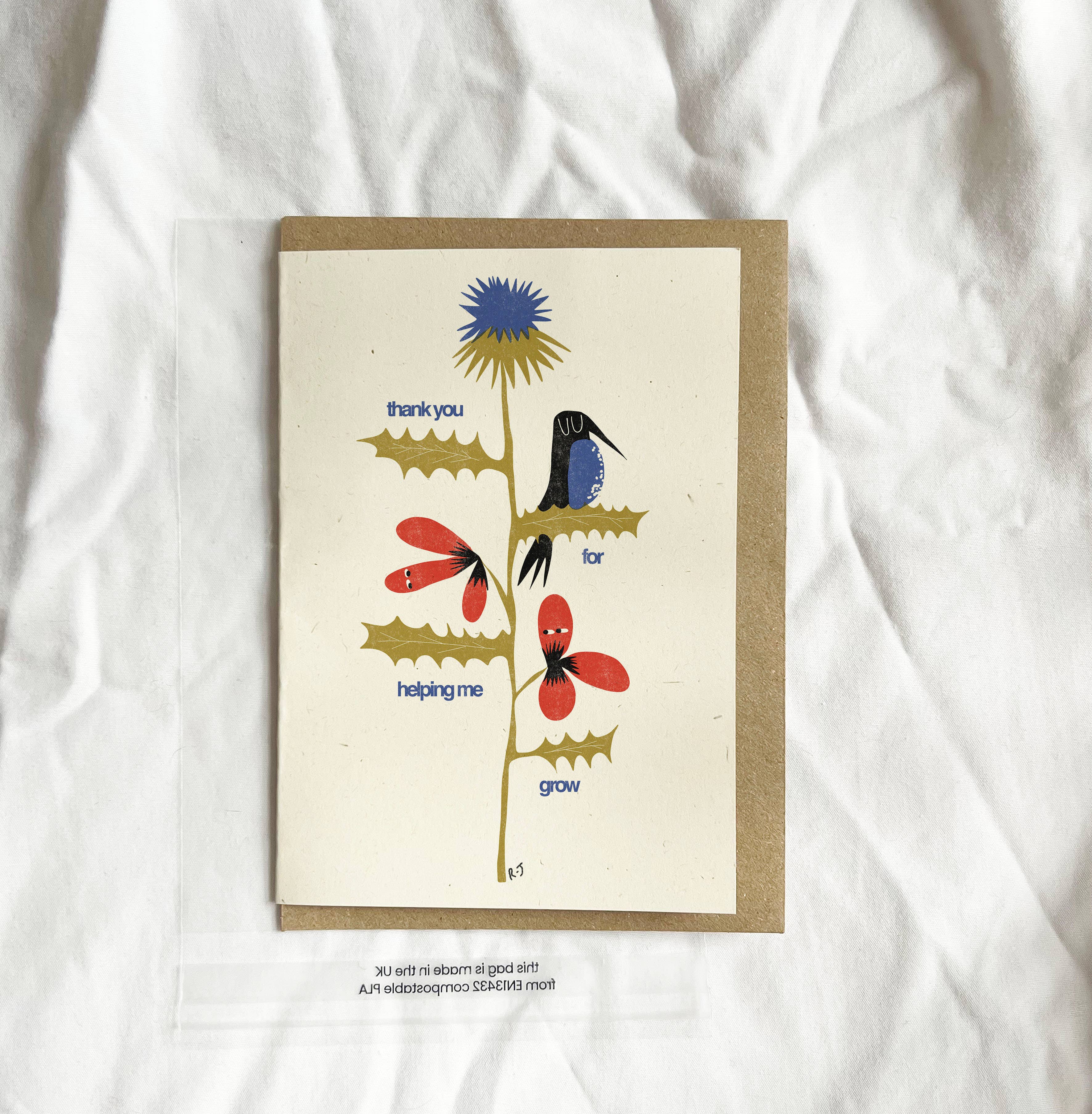 Rebecca Joy Ltd – wholesale Everyday greeting card – 'Thank you for helping me grow' | A6 Greetings Card