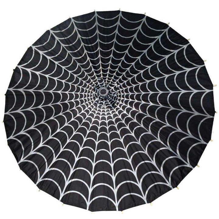Spiderweb Grey and Black Fabric Parasol for wholesale by Kreepsville