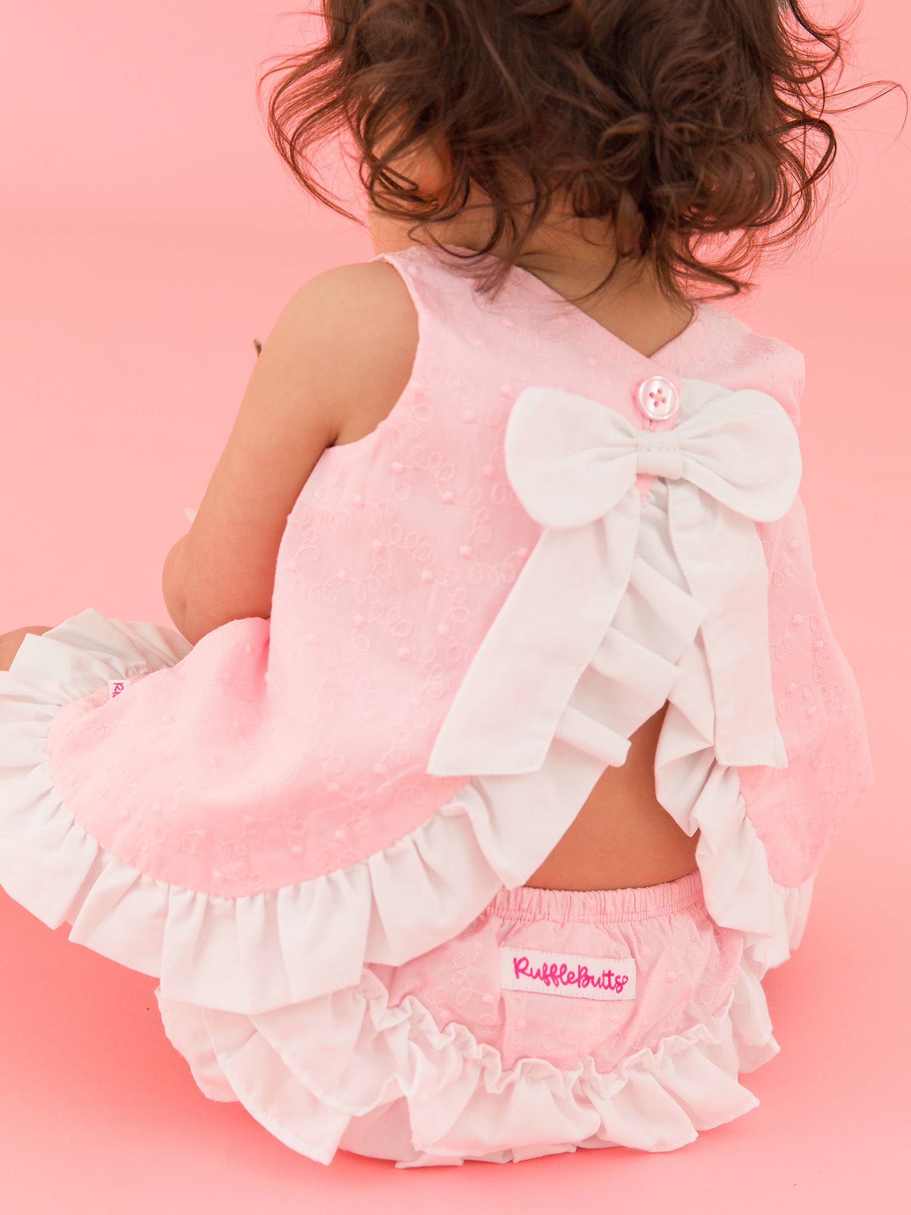 Baby Girls Pink & White Swiss Dot Swing Top & Bloomer Set for wholesale on Faire7