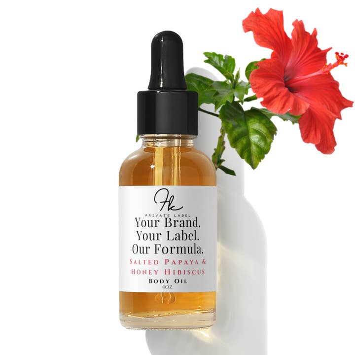 Salted Papaya + Honey Hibiscus Body Oil for wholesale by FK Private Label Labs