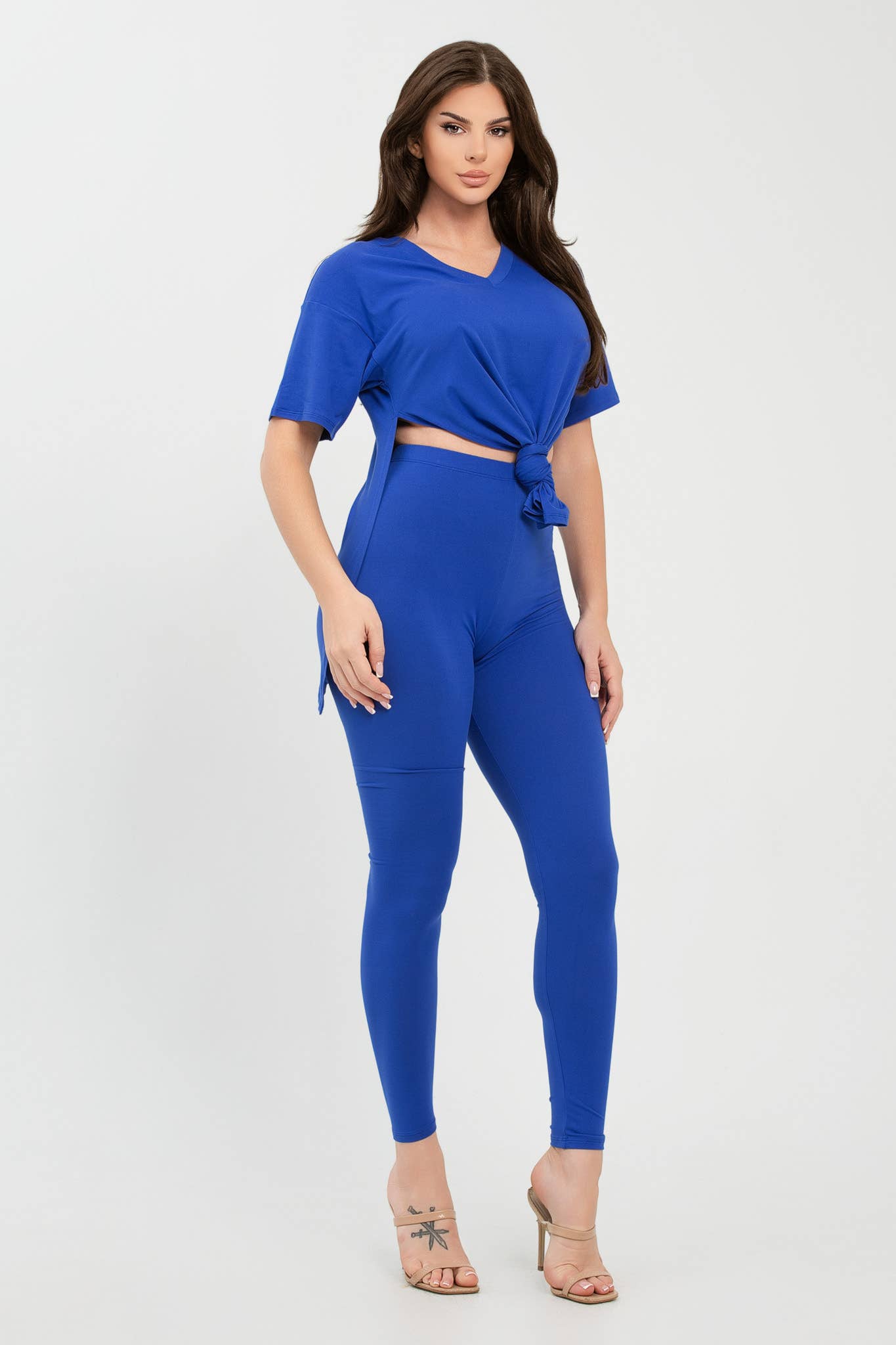 Julia by LoveJ - Wholesale Top & Pant Set (NOT Loungewear) - Women's - V Neck Side Slits Basic Top And Leggings Set30