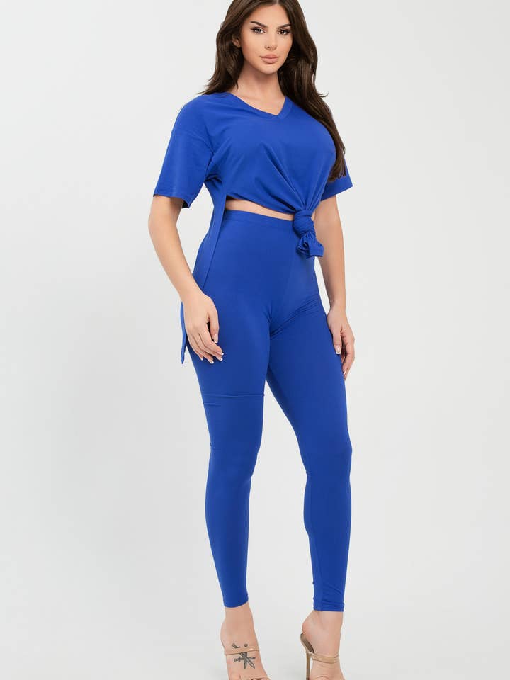 Julia by LoveJ - Wholesale Top & Pant Set (NOT Loungewear) - Women's - V Neck Side Slits Basic Top And Leggings Set30