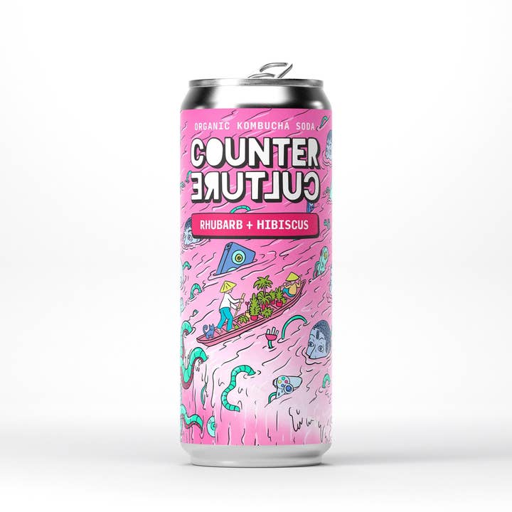 Counter Culture - Rhubarb + Hibiscus Organic Kombucha Soda 330ml for wholesale by Counter Culture Drinks
